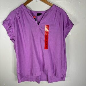 NWT SPLENDID purple linen top short sleeve v-neck tunic blouse purple medium NEW